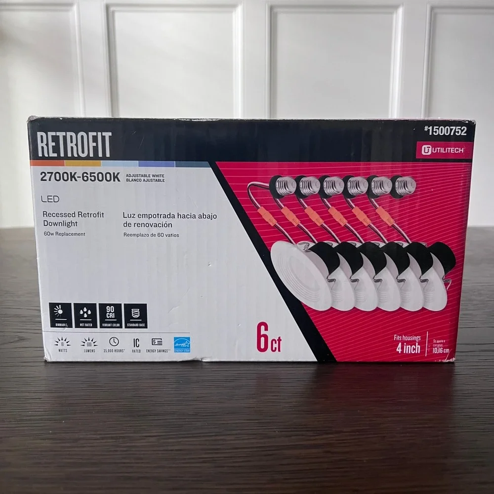 Utilitech Canless (4in) Round 2700k-6500k 580 Lumen Switchable Dimmable (6PK)‎